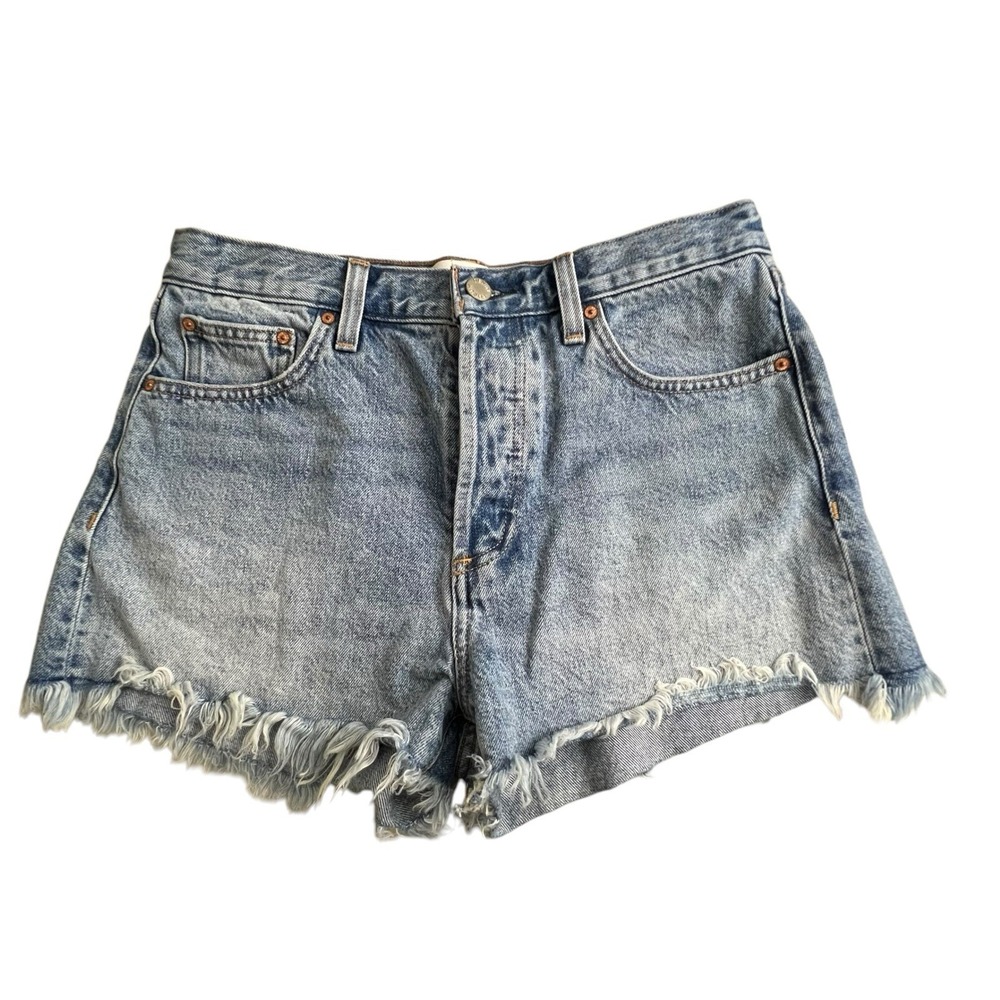 Denim Forum Womens 26 Medium Wash‎ High Rise Distressed Ex Boyfriend Short